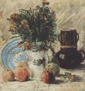 Vincent Van Gogh Vase with Flowers Coffeepot and Fruit (nn04) oil on canvas